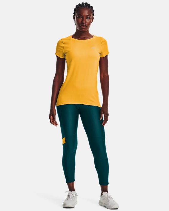 Women's HeatGear® Armour Short Sleeve, Yellow, pdpMainDesktop image number 2